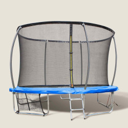 Cama elástica exterior de 3,66 m para niños con red de seguridad.