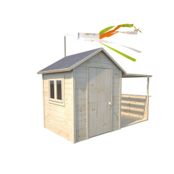 Cabane en bois avec pergola pour enfants - Eugénie - Vue 3/4 droite