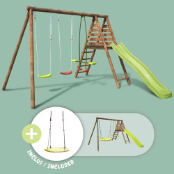 copy of Portique en bois avec plateforme 3 agrès et toboggan - Violette