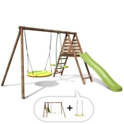 copy of Portique en bois avec plateforme 3 agrès et toboggan - Violette
