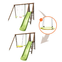 copy of Portique en bois avec plateforme 3 agrès et toboggan - Violette