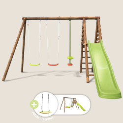 copy of Portique en bois avec plateforme 3 agrès et toboggan - Violette
