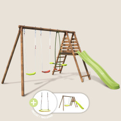copy of Portique en bois avec plateforme 3 agrès et toboggan - Violette