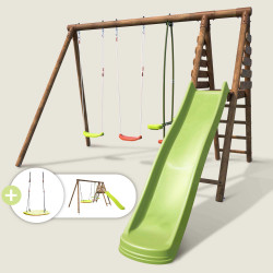 copy of Portique en bois avec plateforme 3 agrès et toboggan - Violette