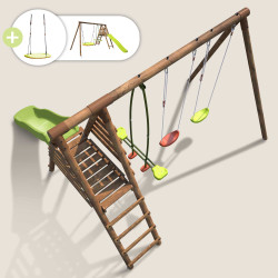 copy of Portique en bois avec plateforme 3 agrès et toboggan - Violette