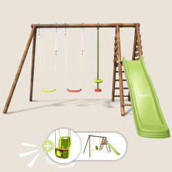 Estación de madera con columpio, columpio y 4 piezas de equipamiento - Jonquille