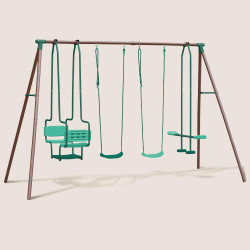 Columpio de acero con 4 accesorios marrones y verdes - Malo