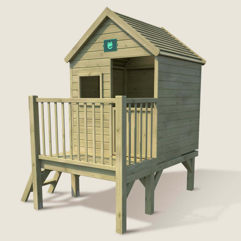 Cabaña infantil de madera tratada sobre pilotes - Winny - Vista de 3/4 lado derecho