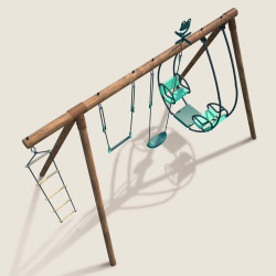 Columpio de madera tratada con 3 elementos de juego y escalera - Juliette