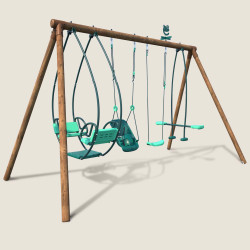 Columpio de madera con 4 juegos - de 6 meses a 12 años - 6 niños - Suzanne