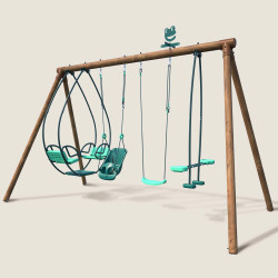 Columpio de madera con 4 juegos - de 6 meses a 12 años - 6 niños - Suzanne