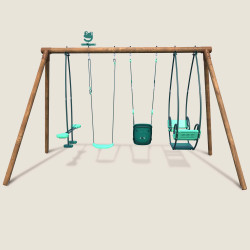 Columpio de madera con 4 juegos - de 6 meses a 12 años - 6 niños - Suzanne