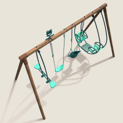 Columpio de madera con 4 juegos - de 6 meses a 12 años - 6 niños - Suzanne