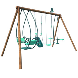Columpio de madera con 4 juegos - de 6 meses a 12 años - 6 niños - Suzanne