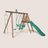 Estación de columpio de madera de 3 piezas con escalera y tobogán - Lavanda