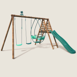 Estructura de juego de madera con columpio, columpio y 3 elementos de juego - Narcisse