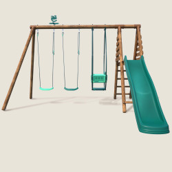 Estructura de juego de madera con columpio, columpio y 3 elementos de juego - Narcisse