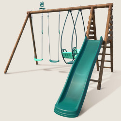 Estructura de juego de madera con columpio, columpio y 3 elementos de juego - Narcisse
