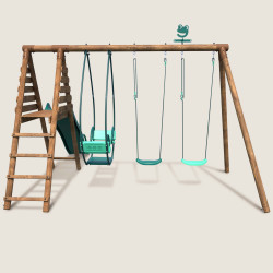 Estructura de juego de madera con columpio, columpio y 3 elementos de juego - Narcisse