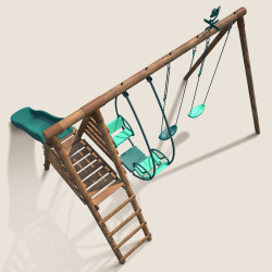 Estructura de juego de madera con columpio, columpio y 3 elementos de juego - Narcisse