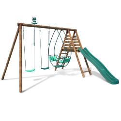 Estructura de juego de madera con columpio, columpio y 3 elementos de juego - Narcisse