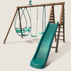 Portico de madera con columpio balancín y tobogán - Nigel - Vista 3/4 izquierda