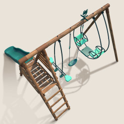 Portico de madera con columpio balancín y tobogán - Nigel - Vista desde arriba