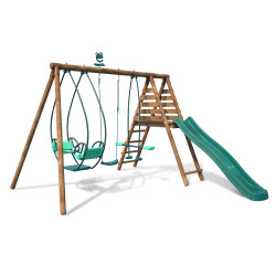 Portico de madera con columpio balancín y tobogán - Nigel - Vista 3/4 derecha - Fondo blanco