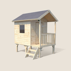 Cabaña de madera sobre pilotes con toldo para niños - Canguro
