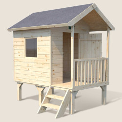 Cabaña de madera sobre pilotes con toldo para niños - Canguro
