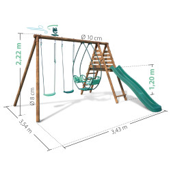 Estructura de juego de madera con columpio, columpio y 3 elementos de juego - Narcisse