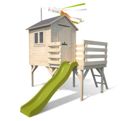 Cabaña de madera sobre pilotes con tobogán para niños – Joséphine