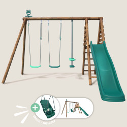 Estación de madera con columpio, columpio y 4 piezas de equipamiento - Jonquille