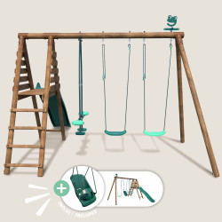 Estación de madera con columpio, columpio y 4 piezas de equipamiento - Jonquille