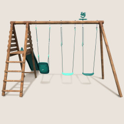 Parque infantil de madera tratada con tres zonas de juego y tobogán - Ankara