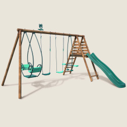 Parque infantil con columpios y tobogán de madera - Jacinthe