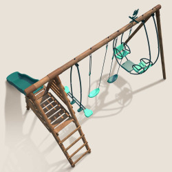 Parque infantil con columpios y tobogán de madera - Jacinthe