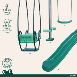 Portico de madera con columpio balancín y tobogán - Nigel - Zoom aparatos incluidos