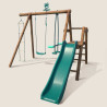 Columpio infantil de madera tratada con 3 piezas y tobogán H1m95 - Mulberry