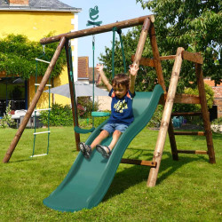 Columpio infantil de madera tratada con 3 piezas y tobogán H1m95 - Mulberry