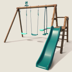 Estación de madera tratada para niños con 3 aparatos y tobogán - Higuera - Vista 3/4 izquierda