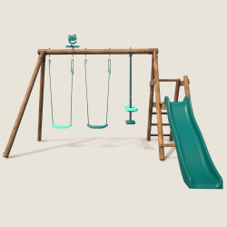 Estación de madera tratada para niños con 3 aparatos y tobogán - Higuera - Vista frontal