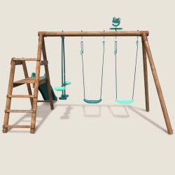 Estación de madera tratada para niños con 3 aparatos y tobogán - Higuera - Vista trasera