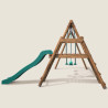 Estación de madera tratada para niños con 3 aparatos y tobogán - Fig