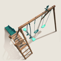 Estación de madera tratada para niños con 3 aparatos y tobogán - Fig