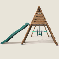 Columpio de madera con plataforma de 3 piezas y tobogán - Violette