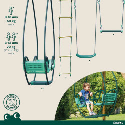 Columpio de madera tratada con 3 elementos de juego y escalera - Juliette