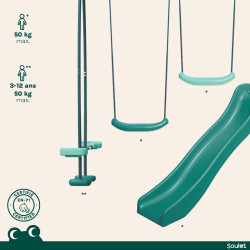 Columpio infantil de madera tratada con 3 piezas y tobogán H1m95 - Fig