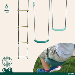 Portico con columpio de madera, escalera y columpio con 3 aparatos - Tonka - Zoom sobre los aparatos