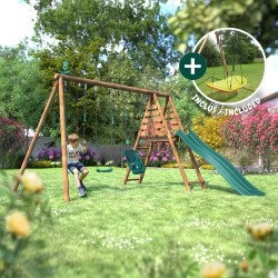 Estación de madera tratada para niños, 3 aparatos y tobogán - ANKARA